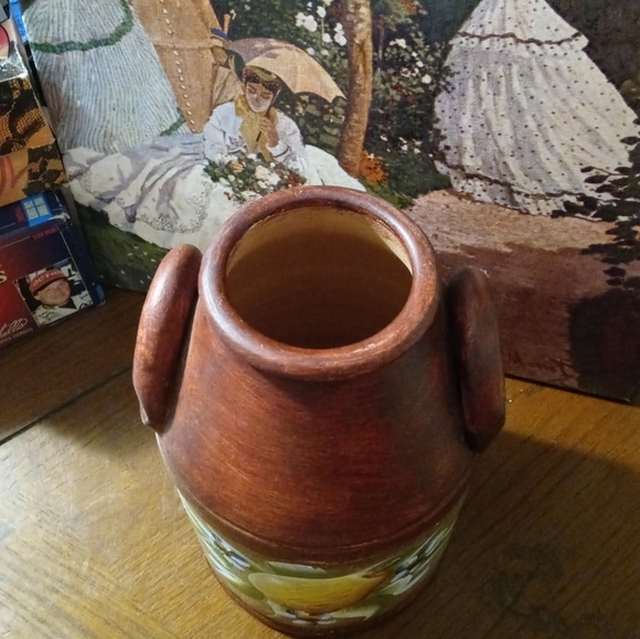 Pier 1 Decorative Hand Painted Clay Vase🍐🍋Size 6"×9" Fruit &Floral Pottery🍍🍒 - Picture 13 of 16